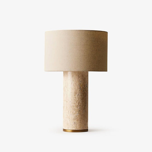 Yellow Travertine Table Lamp with Beige Linen Shade
