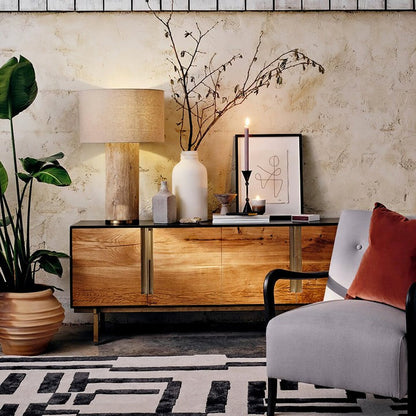Yellow Travertine Table Lamp with Beige Linen Shade