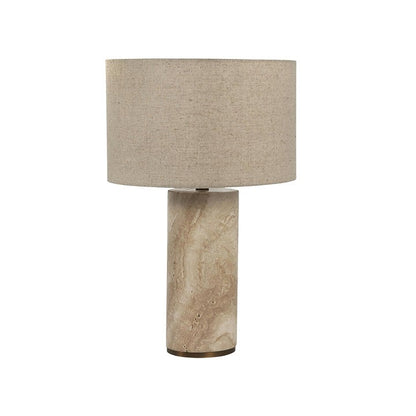 Yellow Travertine Table Lamp with Beige Linen Shade